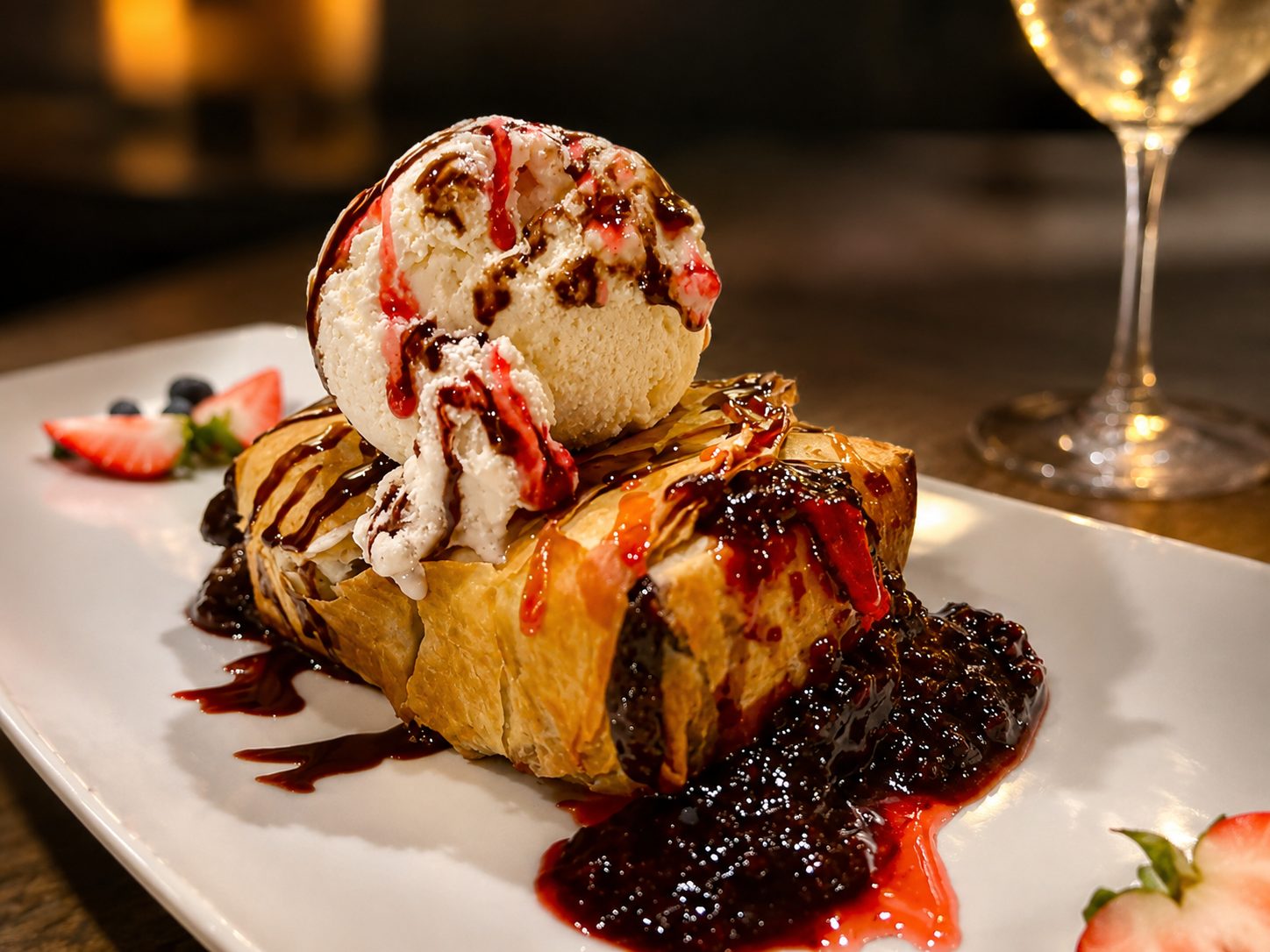 Plated dessert with ice cream — Studio Blasetti photography